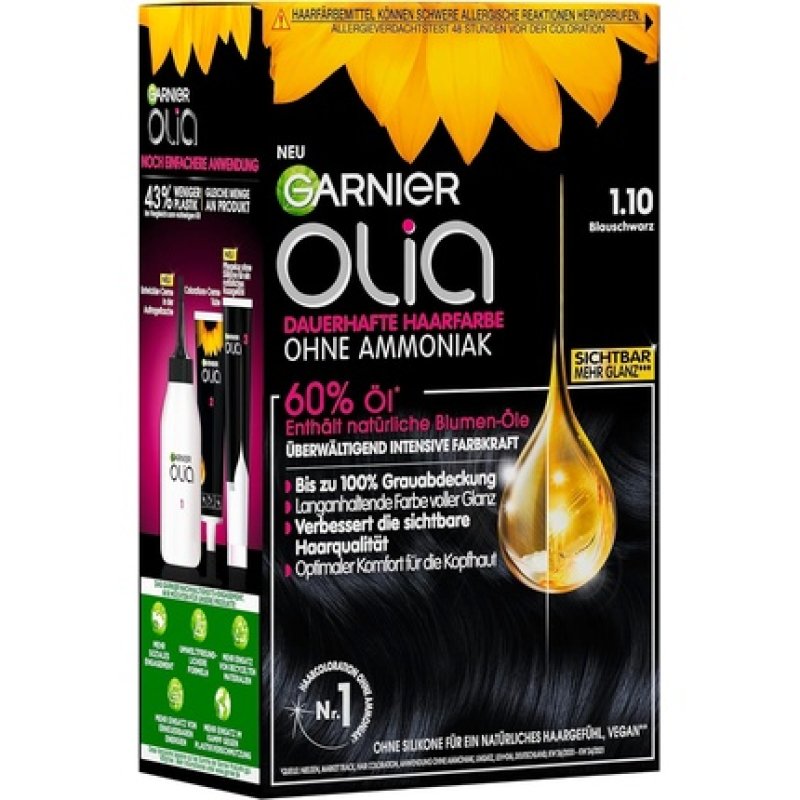 Garnier Olia Permanent Hair Colour without Ammonia with Nourishing and Natural Oils Full Grey Hair Coverage No. 1.10