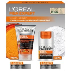 L'Oréal Paris Men Expert Gift Set for Men with Face Wash and Moisturizer with Guarana and Vitamin C Hydra Energy Care