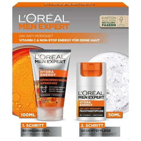L'Oréal Paris Men Expert Gift Set for Men with Face Wash and Moisturizer with Guarana and Vitamin C Hydra Energy Care