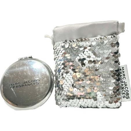 Marc Jacobs 2023 Small Silver Beauty Compact Makeup Fashion Mirror 3" L x 3" H