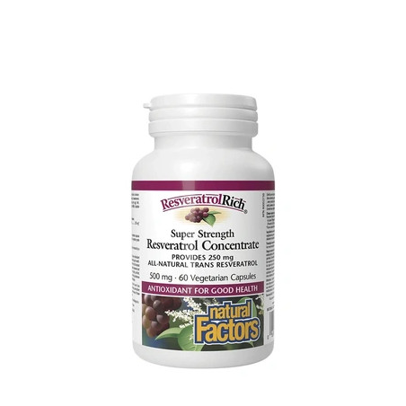 Natural Factors Resveratrolrich Super Strength Concentrate 500 Mg 60 Veggie Capsules