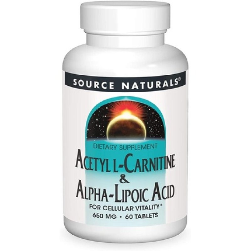 Source Naturals Acetyllcarnitine & Alphalipoic Acid 650mg 60 Veggie Tablets
