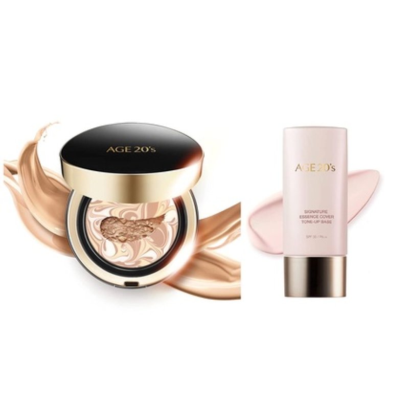 AGE 20's Signiture Foundation Cushion Pact 13 Ivory with Pink Tone Up Base Makeup Set