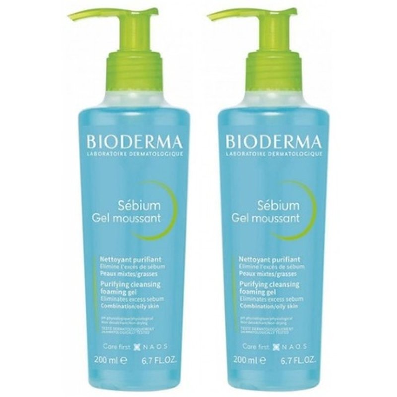 Bioderma Sebium Purifying Clarifying Foaming Gel 200ml - Pack of 2