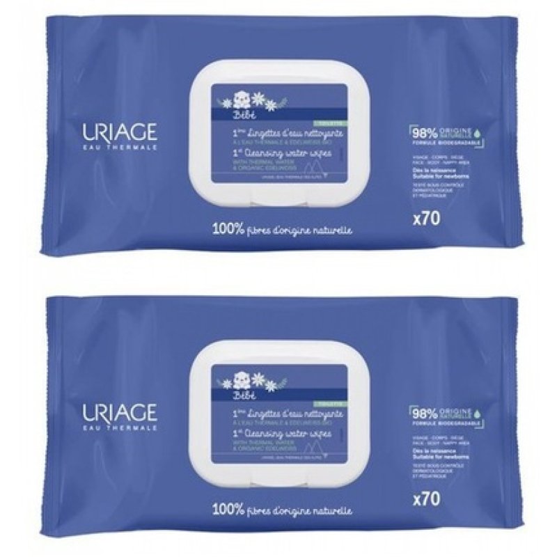 Uriage Baby Cleansing Wipes Set of 2 x 70 Wipes