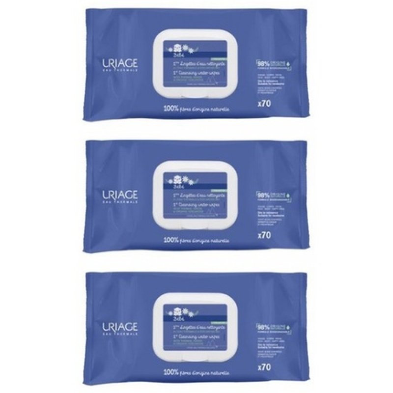 Uriage Baby Cleansing Water Wipes Set of 3 x 70 Wipes