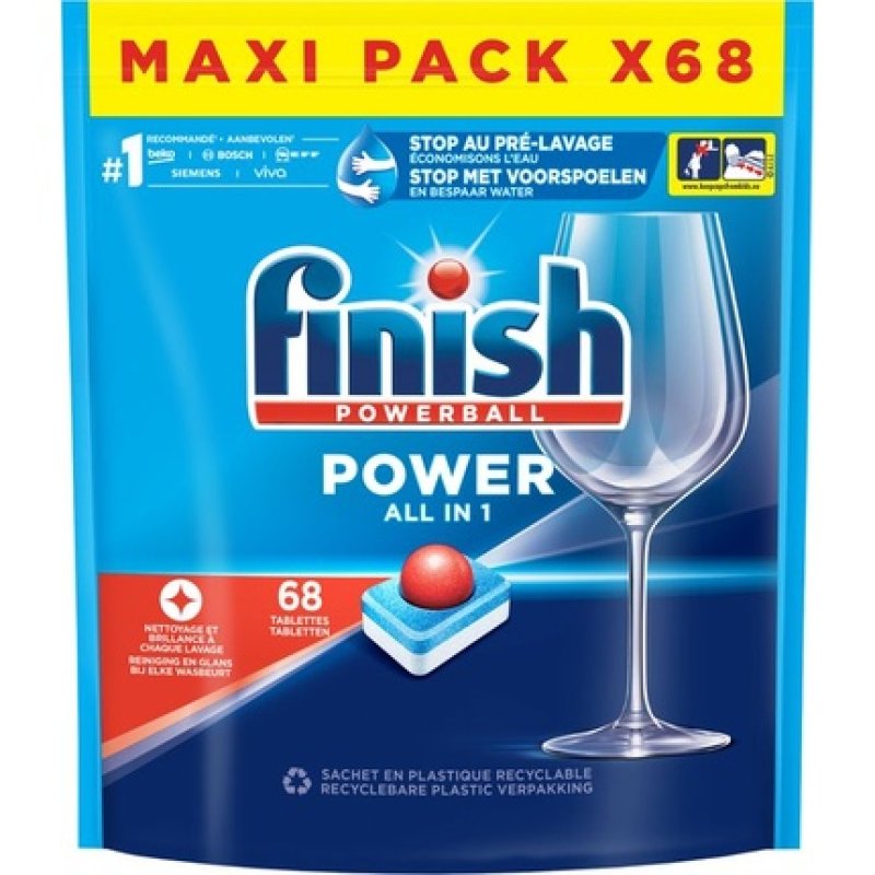 Finish Powerball Power All In 1 68 Tablets For Cleaning & Shine