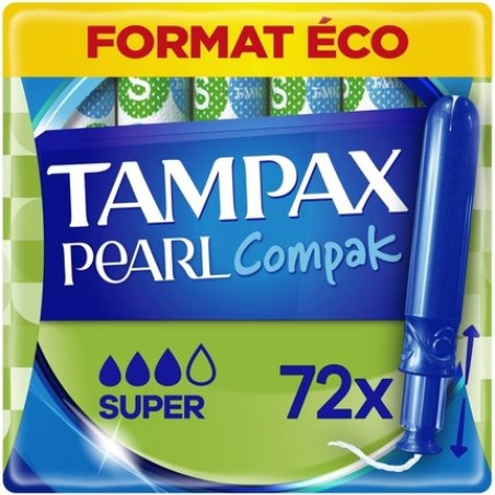 Tampax Compak Pearl Tampons With Applicator Super Eco Size 72 Individual Pockets