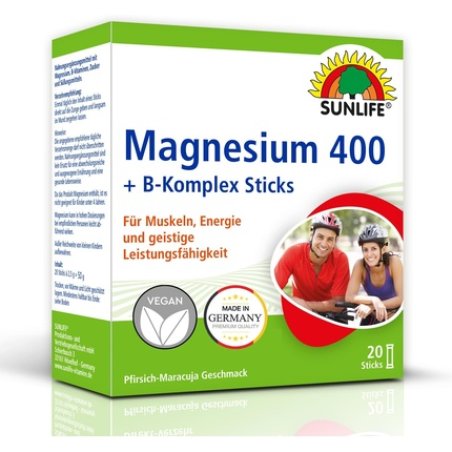 SUNLIFE Magnesium 400 B-Complex Sticks Peach-Passion Fruit Flavor 20 Powder Sticks