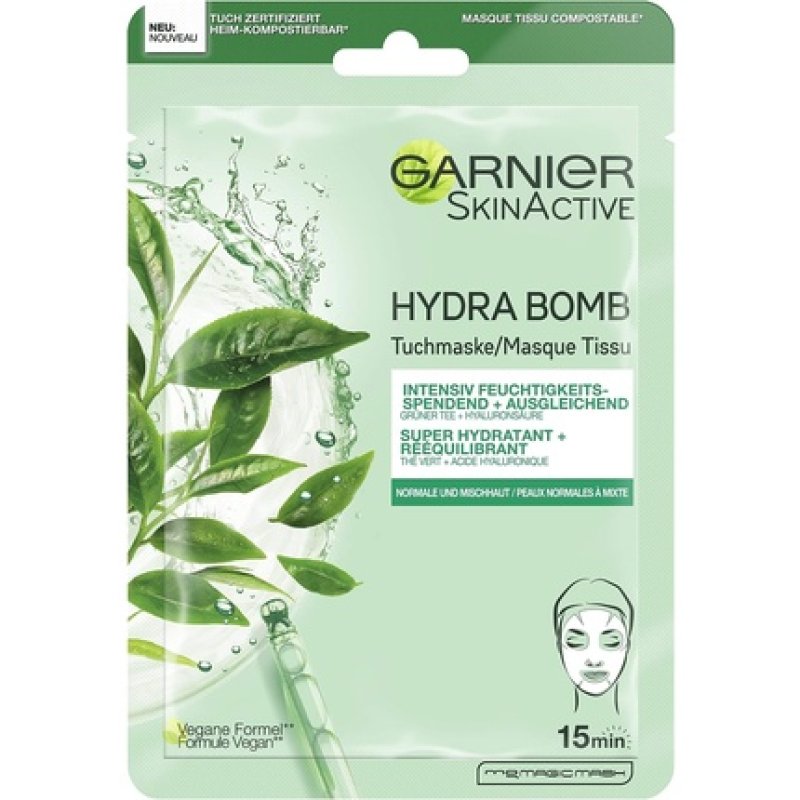 Garnier Cloth Mask for Normal and Combination Skin Balancing and Moisturising with Hyaluronic Acid and Green Tea Hydra