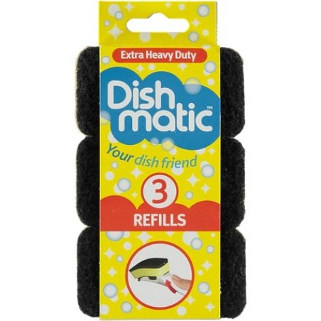 Dishmatic Black Extra Heavy-Duty Washing-Up Sponge Refill Heads with Antibacterial Abrasive
