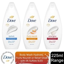 Dove Body Wash Hydrate Fruity Nourish Velvet Glow with 0% Sulfate SLES 225ml
