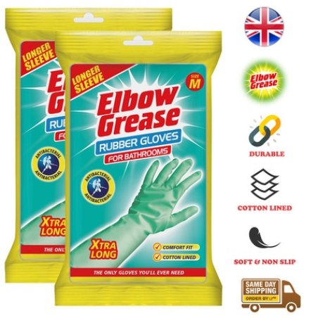 Ellbogenfett Rubber Gloves For Bathroom Antibacterial Long Sleeve Medium