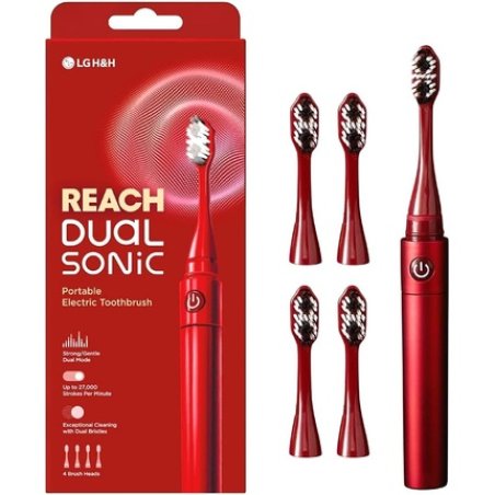 Reach Dual Sonic Electric Toothbrush 1 Handle 4 Toothbrush Heads 2 Brushing Modes Strong & Gentle Portable Travel