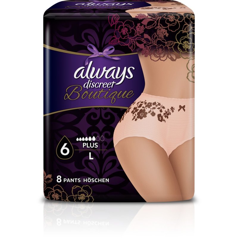 Always Discreet Boutique Incontinence Pants L OdourLock Technology Leak Protection - Pack of 8