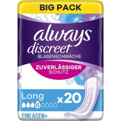 Always Discreet Long Incontinence Pads for Women Big Pack 20 Pads - Strong Protection You Barely Notice