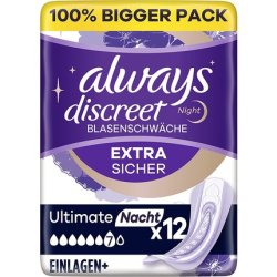 Always Discreet Incontinence Pads Plus Ultimate Night 12 Pads - Big Pack for Women