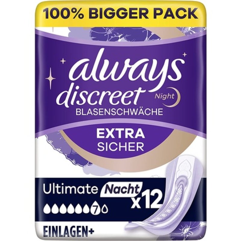 Always Discreet Incontinence Pads Plus Ultimate Night 12 Pads - Big Pack for Women
