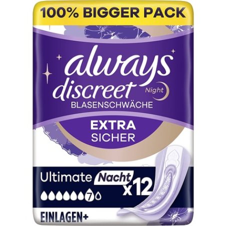 Always Discreet Incontinence Pads Plus Ultimate Night 12 Pads - Big Pack for Women