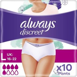 Always Discreet Incontinence Pants Women Large 10 Normal Absorbency Pants Odor Neutralizer Dress Size 16-22 For