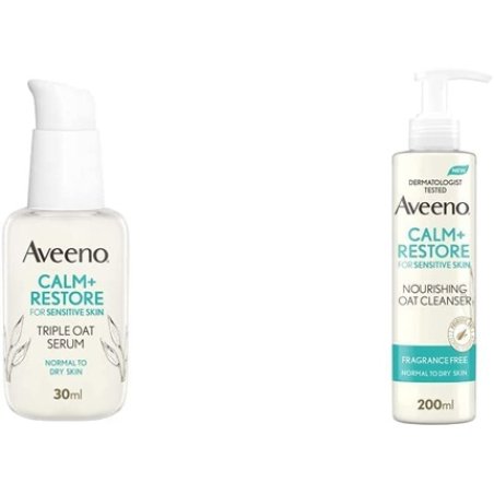 Aveeno Face Calm Restore Triple Oat Serum 30ml & Face Calm Restore Nourishing Oat Cleanser with Prebiotic Oat and