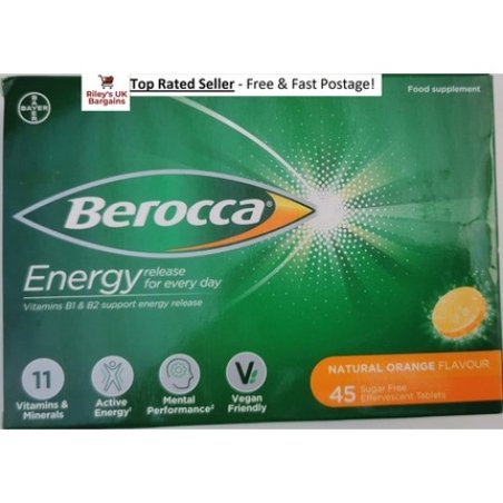 Berocca Orange Flavour Energy Vitamin C B1 B2 B3 B5 B12 & Magnesium 45 Tablets