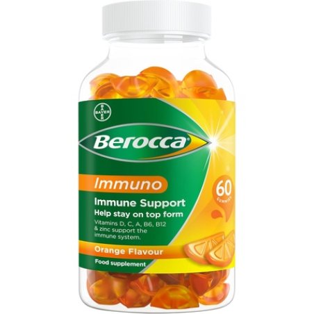 Berocca Immuno Multivitamin Gummies with Vitamin D, C, A, B-Complex (B6, B7, B12), E and Zinc 60 Gummies Orange Flavour