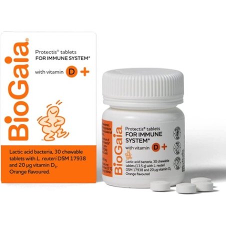 BIOGAIA Protectis Probiotic Tablets with Vitamin D3 Orange Flavored 30 Tablets