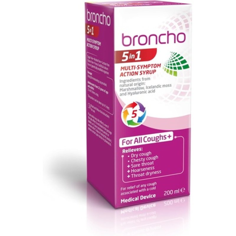 Broncho 5-in-1 Multisymptom Action Syrup 200ml Relieves All Coughs and Sore Throat
