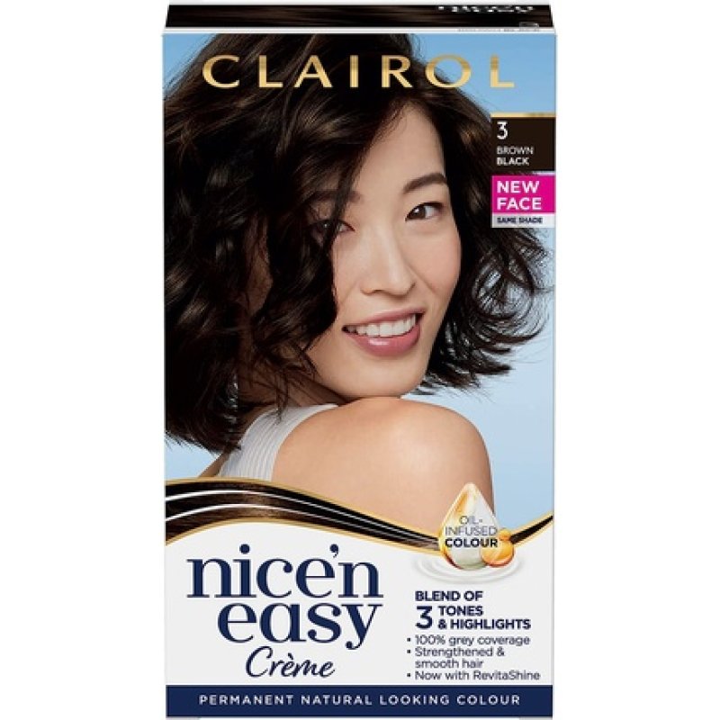 Clairol Nice'n Easy Crème Natural Looking Oil Infused Permanent Hair Dye 3 Brown Black