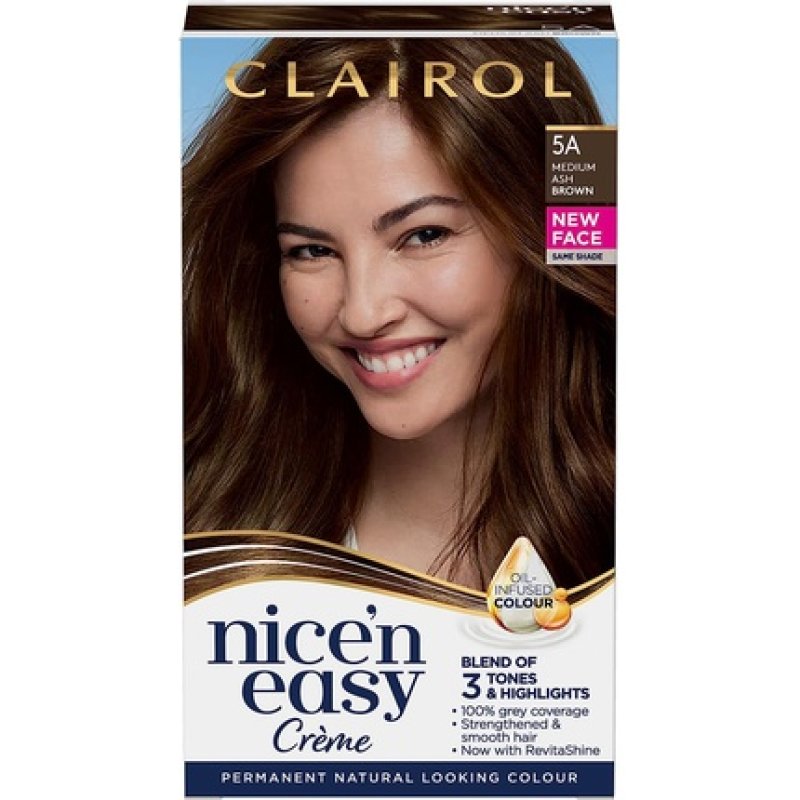 Clairol Nice'n Easy Crème Natural Looking Oil Infused Permanent Hair Dye 5A Medium Ash Brown