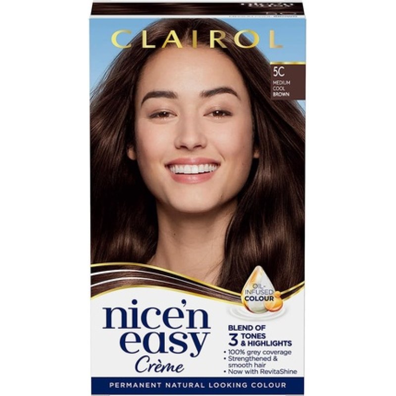Clairol Nice'n Easy Crème Natural Looking Oil Infused Permanent Hair Dye 5C Medium Cool Brown