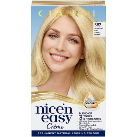 Clairol Nice'n Easy Crème Natural Looking Oil Infused Permanent Hair Dye SB2 Ultra Light Cool Summer Blonde
