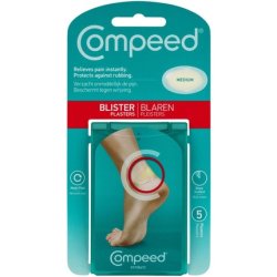 Compeed Medium Size Blister Plasters 5 Hydrocolloid Plasters Foot Treatment 4.2cm x 6.8cm - Pack of 5
