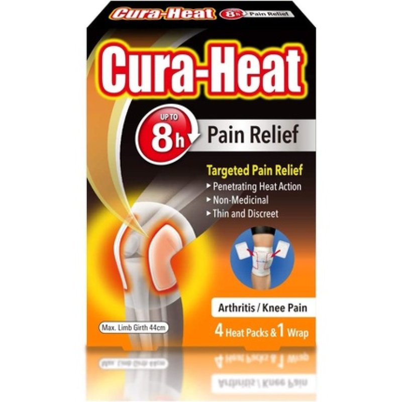 Cura Heat Arthritis Pain Knee 100g - Pack of 4 with 1 Wrap