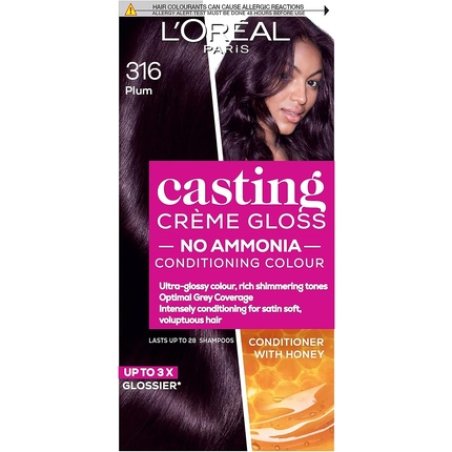 L'Oreal Paris Casting Creme Gloss Semi-permanent Hair Dye Blends Away Grey Hair Leaving a Radiant Hair Colour 316 Plum