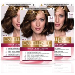 L'Oréal Paris Excellence Crème Permanent Hair Dye 5.3 Natural Golden Brown 3 Count - Pack of 3