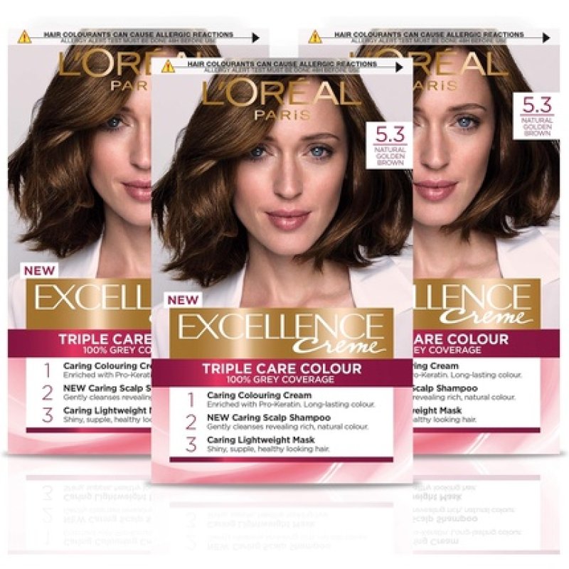 L'Oréal Paris Excellence Crème Permanent Hair Dye 5.3 Natural Golden Brown 3 Count - Pack of 3