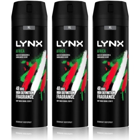 Lynx Africa Men's Fragrance Aluminium Free Body Spray Deodorant 200ml - 2 Month Supply