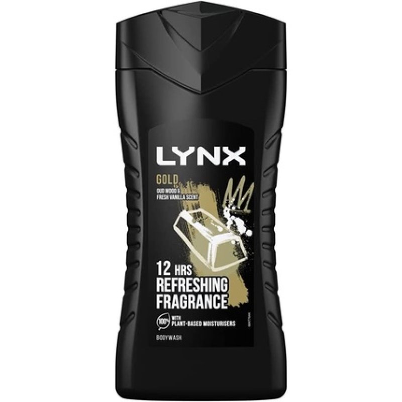 Lynx Gold Oud Wood and Vanilla Body Wash with Plant-Based Moisturizers 12 Hour Refreshing Fragrance Dual Action Power