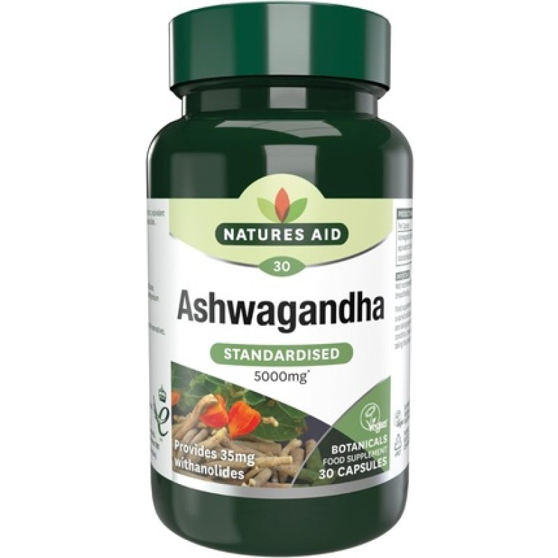 Natures Aid Ashwagandha 5000mg 30 Tablet Capsules High Strength Root Extract Supplement