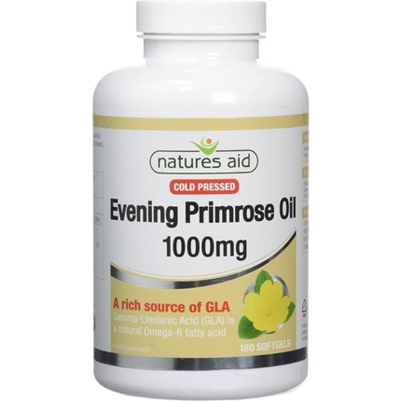 Natures Aid Evening Primrose Oil 1000mg Cold Pressed Omega-6 GLA 180 Softgel Capsules