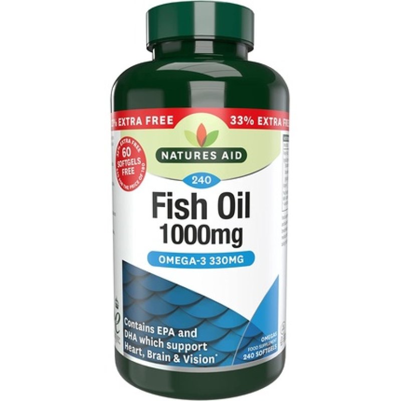 Natures Aid Fish Oil 1000mg Omega 3 180mg EPA 120mg DHA 240 Softgels - Pack of 240