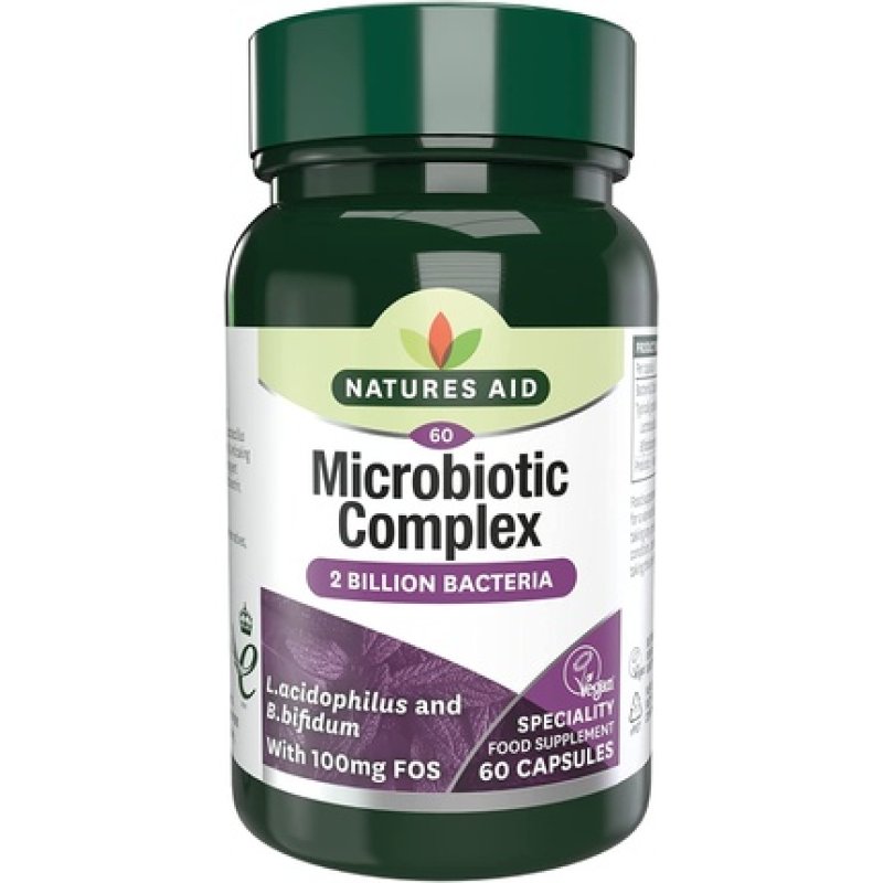 Natures Aid Microbiotic Complex with L. Acidophilus and Bifidus and FOS Vegan 60 Capsules