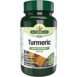 Natures Aid Turmeric 8200mg High Potency Extract plus Whole Herb 30 Capsules 30 Count