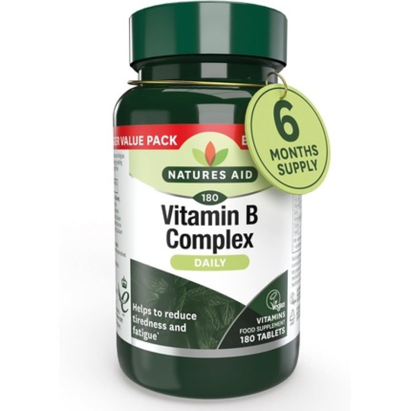 Natures Aid Vitamin B Complex 180 Tablets - Complete B1 B2 B3 B5 B6 & Vitamin B12 Supplement Support for Energy