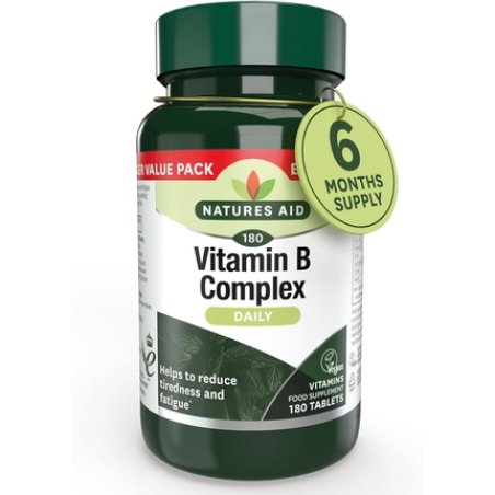 Natures Aid Vitamin B Complex 180 Tablets - Complete B1 B2 B3 B5 B6 & Vitamin B12 Supplement Support for Energy