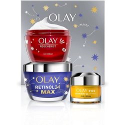 Olay Skincare Gift Box Vitamin C AHA 24 Eye Cream 15ml Retinol 24 MAX Night Cream 50ml & Regenerist Face Cream 50ml -
