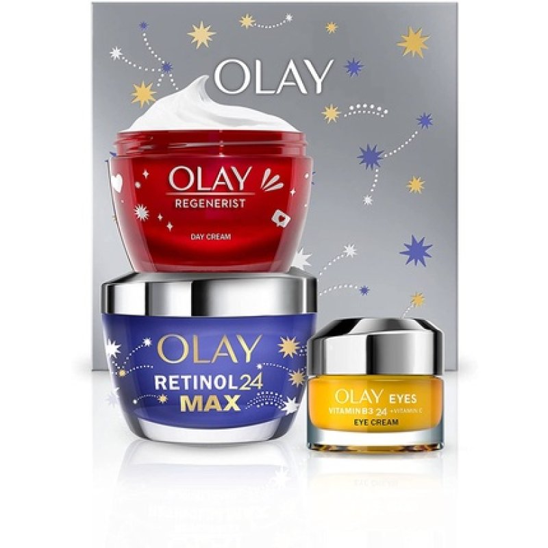 Olay Skincare Gift Box Vitamin C AHA 24 Eye Cream 15ml Retinol 24 MAX Night Cream 50ml & Regenerist Face Cream 50ml -
