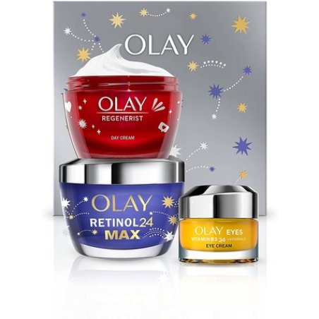 Olay Skincare Gift Box Vitamin C AHA 24 Eye Cream 15ml Retinol 24 MAX Night Cream 50ml & Regenerist Face Cream 50ml -